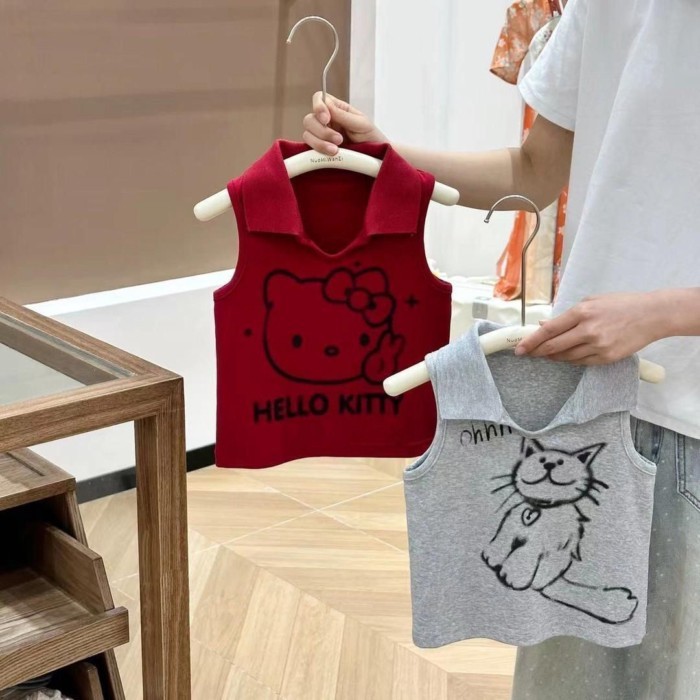 Girls' Vest Sleeveless T-shirt New Summer Children's Versatile Printed Thin Korean Style Top
