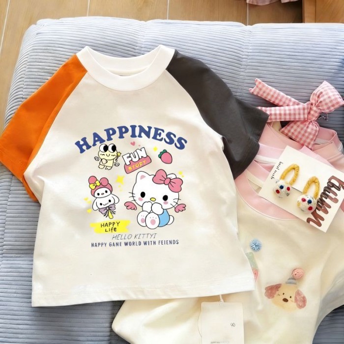 KT Cat Color Short-sleeved T-shirt For Small And Medium-sized Children, Girls And Babies, Cute