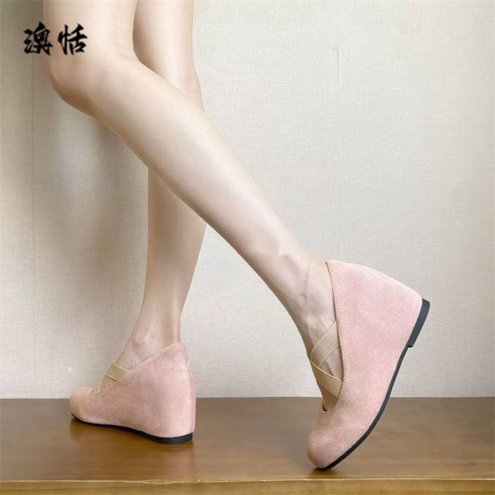 8CM nhỏ tăng chiều cao giày múa ba lê dây đeo chéo mũi tròn giày cho phụ nữ có váy miệng nông Mary
