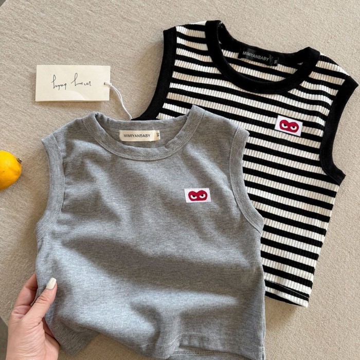 Áo vest trẻ em Áo thun không tay trẻ em love baby sọc áo vest nữ dáng chữ I phần mỏng
