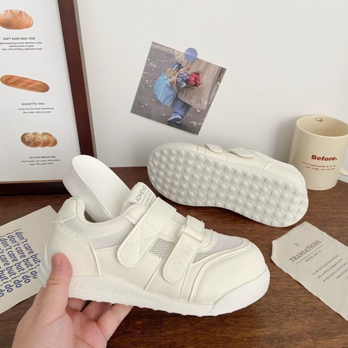Màu Trắng Sữa Trong Suốt Lưới Velcro Giày Trắng Nữ Niche Phong Cách Hàn Quốc Sinh Viên Giày Đ