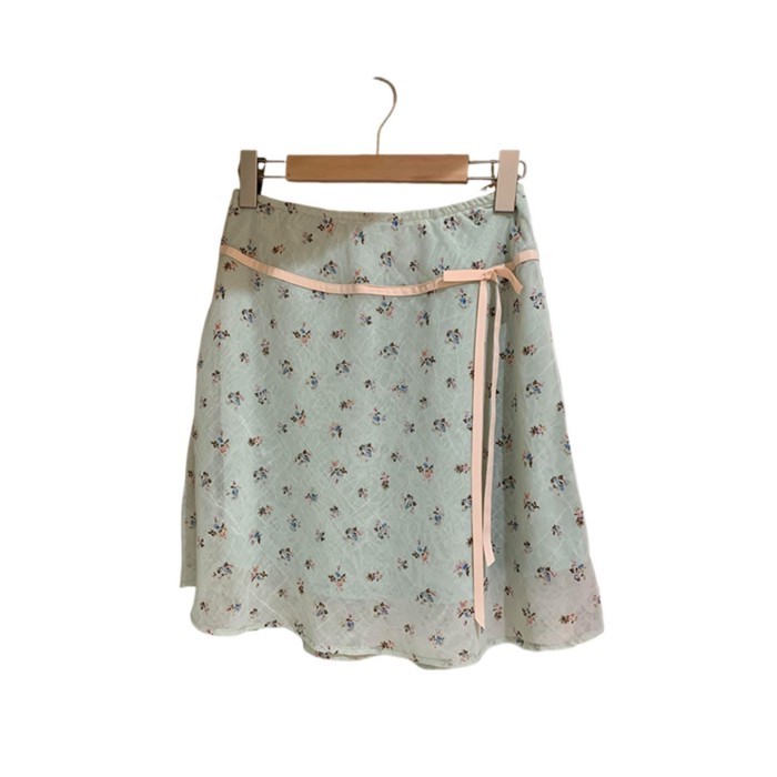 Sweet New Fresh Floral Skirt Korean Style Slimming Bow Tie Skirt