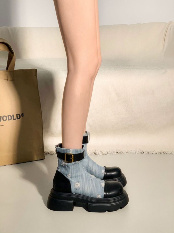Giày bốt Martin denim đế dày  dành cho nữ, giày bốt siêu hot nổi tiếng trên mạng, giày bốt Mar