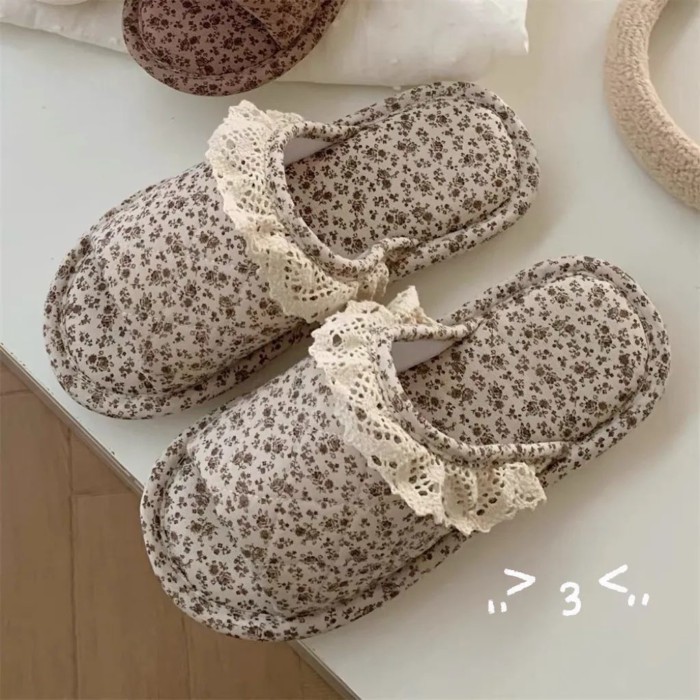 Dép lanh ren hoa, vật dụng không thể thiếu trong nhà, cây lau nhà bốn mùa, thấm mồ hôi, đế mề