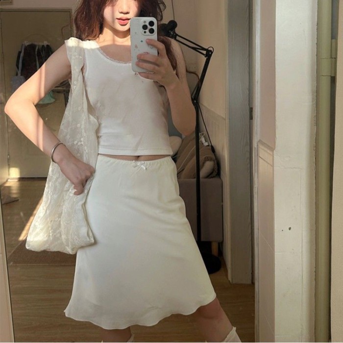 White Skirt For Women, New Versatile High-waist Slim Midi Skirt That Covers The Hips, High-en