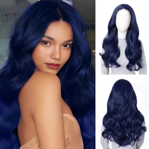 Châu Âu Mỹ Tóc Giả Xanh Đậm Trung Bình Dài Xoăn Tóc Giả Mũ Tóc Giả Nhiệt Độ Cao Sợi Hóa Học Xanh Dài Xoăn Tóc