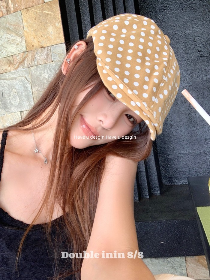 Mũ Beret Phong Cách Hàn Quốc Chấm Bi Phía Trước, Phù Hợp Mùa Xuân Hè