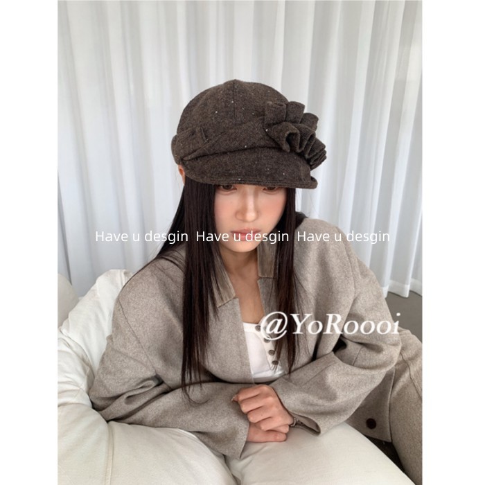 Mũ nữ thời trang mới với thiết kế ren hình bát giác xếp ly, phù hợp thu đông, giữ ấm tốt