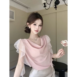 Áo sơ mi cổ xòe xòe ruy băng phong cách mùa hè Áo tay bay kiểu Pháp dành cho nữ