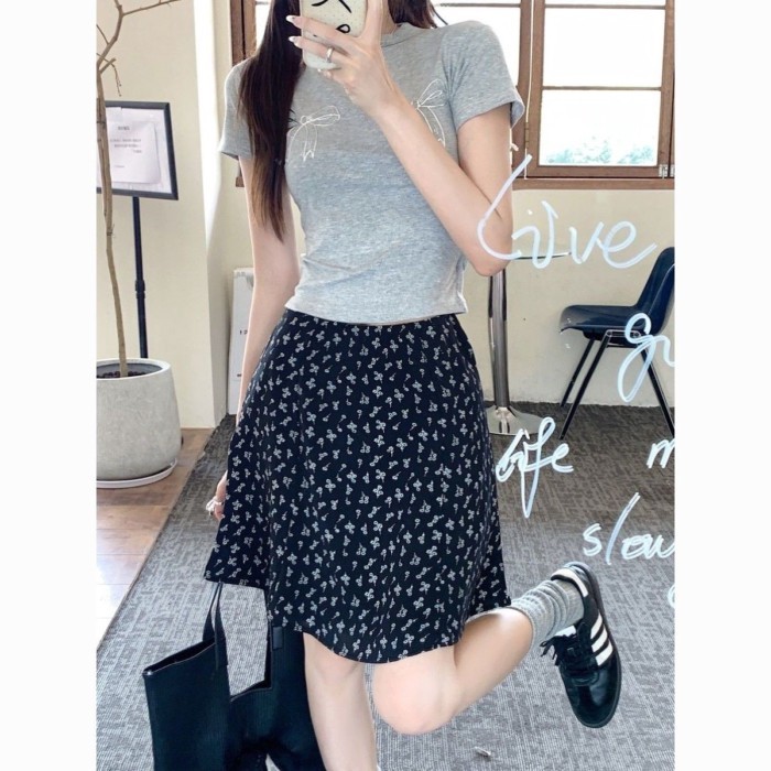 French Black Floral Skirt For Women, Hip-covering, Age-reducing Midi Skirt, Large Size, Tempe