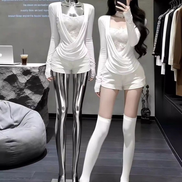 Trà phong cách nghệ thuật thuần khiết Desire gợi cảm giả hai mảnh dài tay hàng đầu mùa thu đô