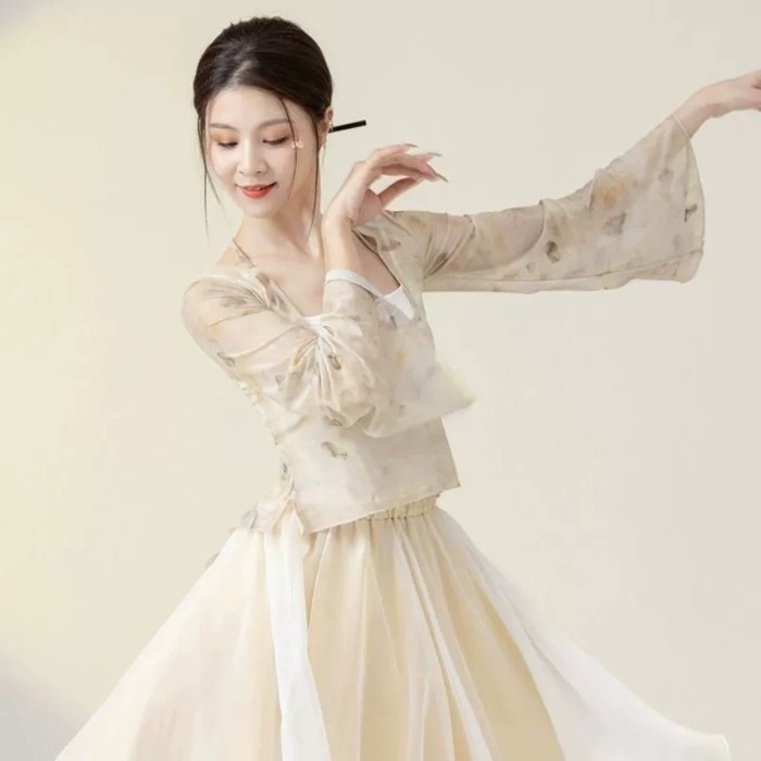 Tính Khí Khiêu Vũ Cổ Điển Gạc Hai Bộ Trang Phục Múa Trung Hoa Thanh Lịch Bộ Đồ Tập Vần Bộ Đồ Tập