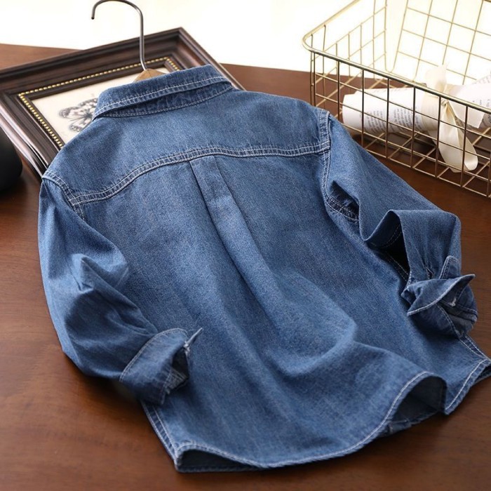 Áo sơ mi jean cho bé trai kiểu Hàn Quốc tay dài thời trang phong cách đường phố