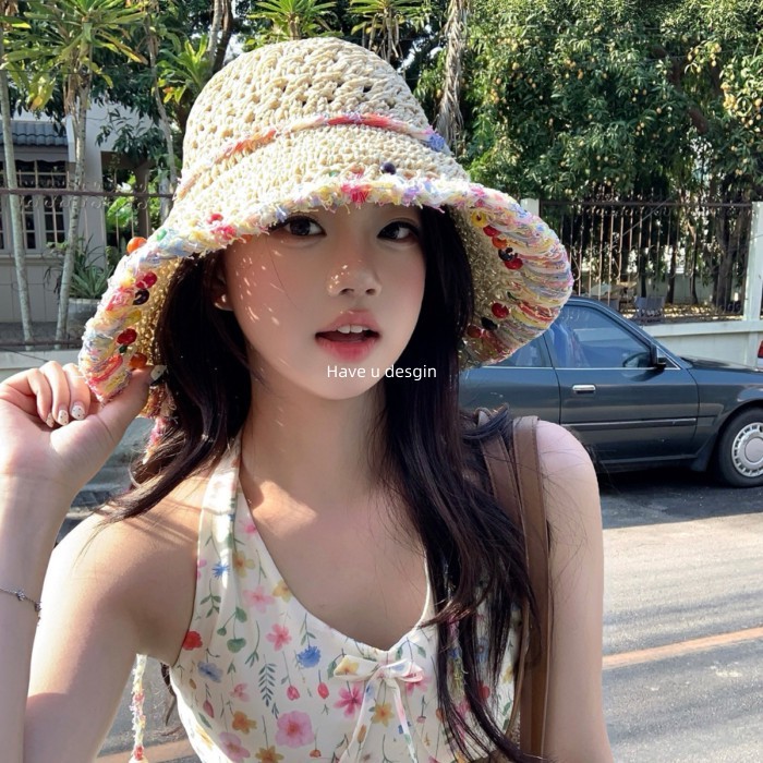 Mũ rơm dệt nhiều màu sắc nữ với vành lớn chống nắng, phù hợp đi biển và kỳ nghỉ