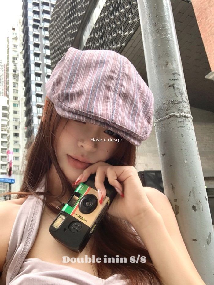 Mũ sọc phía trước phong cách Hàn Quốc retro, phù hợp cho xuân hè