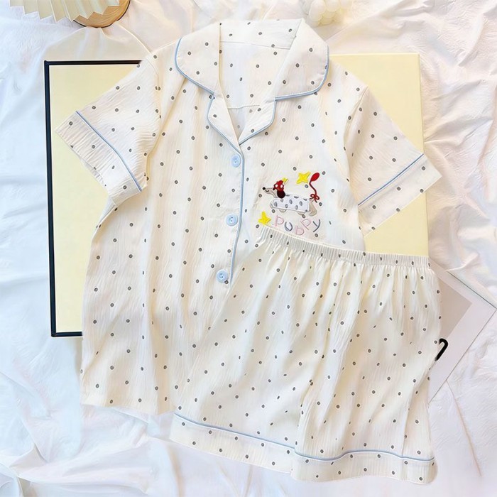 KT Bộ Đồ Ngủ Bé Gái Mèo Phong Cách Dễ Thương Ngắn Tay Mùa Hè Quần Short Cloud Cotton Trẻ Em Bé