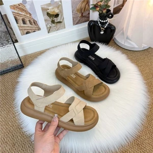 Dép đế mềm phong cách retro dành cho trang phục mặc ngoài của phụ nữ, giày đi biển chống trượ
