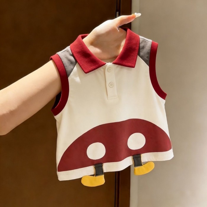 Mùa hè mới phong cách hoạt hình phong cách nam nữ quần áo trẻ em bé dễ thương áo vest không t