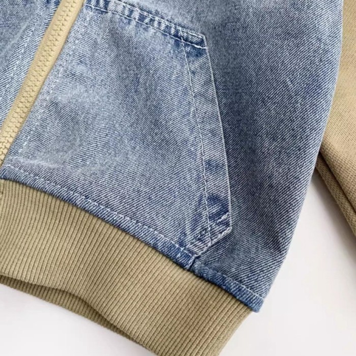 Áo khoác denim bé trai có mũ trùm đầu phong cách Hàn Quốc thời trang mới nhất
