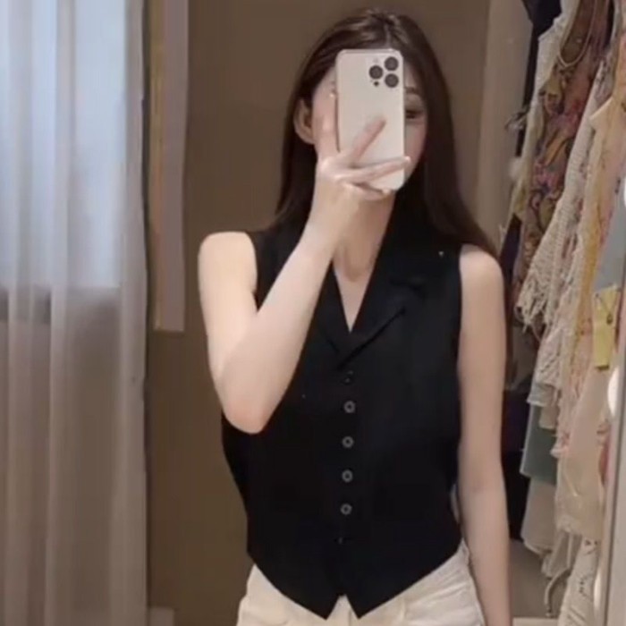 Áo sơ mi không tay có ve áo phong cách Hàn Quốc thời trang mùa hè cũ phong cách tiền đơn dành ch