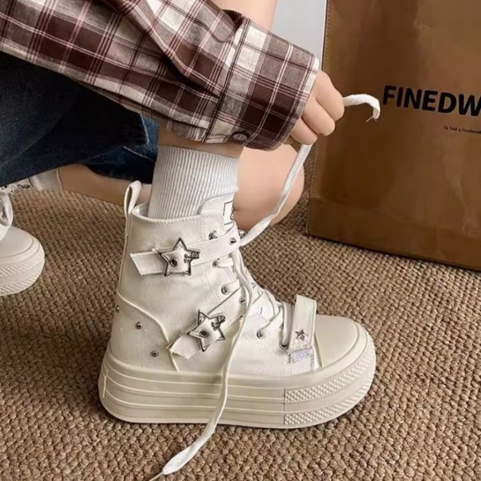 Giày thể thao cổ cao hợp thời trang cá tính và cao cấp phong cách Hàn Quốc dành cho nữ, giày