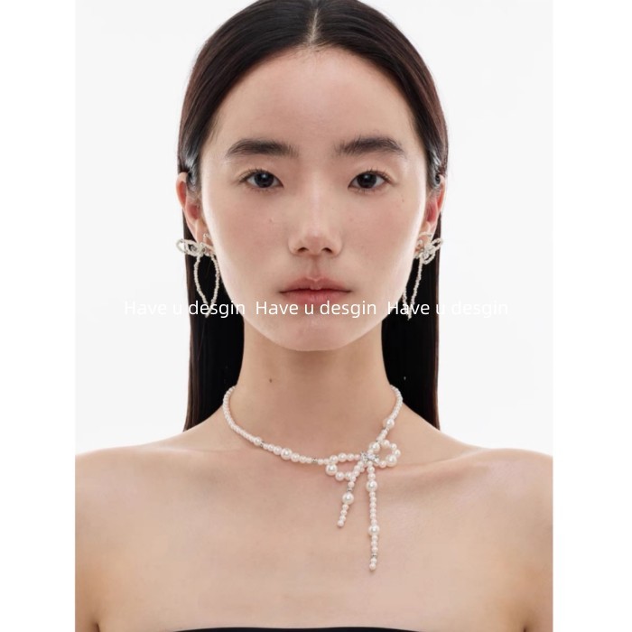 Vòng cổ ngọc trai thu đông, thiết kế ngọt ngào với chiếc nơ xinh xắn