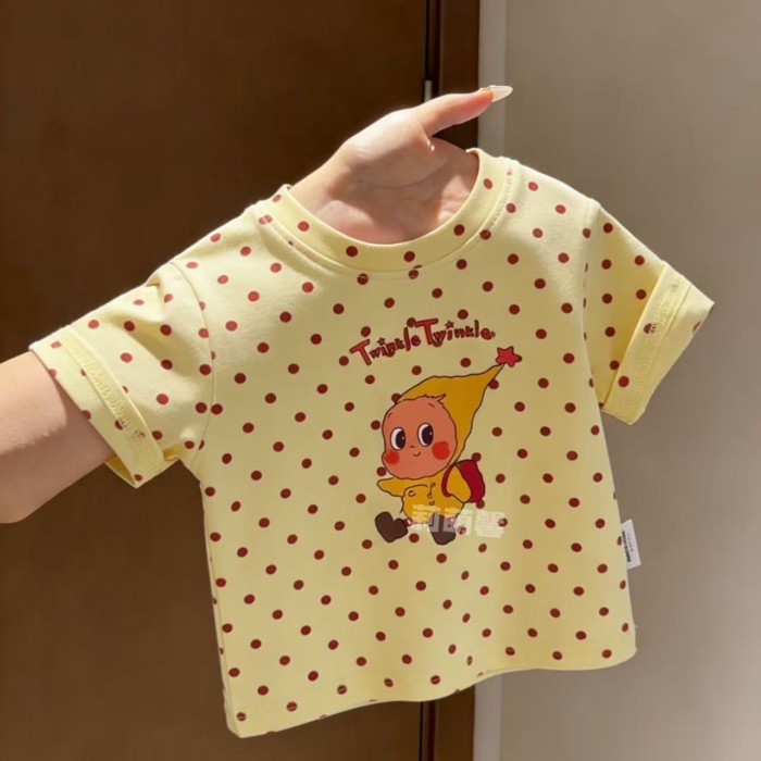 Áo thun hoạt hình chấm bi dễ thương cho bé gái cotton ngắn tay thời trang trẻ em ngôi sao ngư