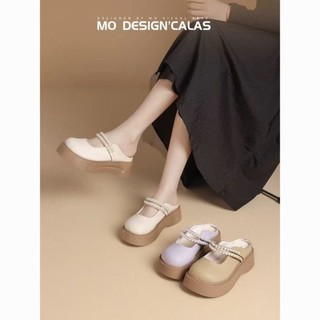 Giày Birkenstock đế dày cho nữ mùa hè mới Bao Đầu dép đế dày Ngọc Trai Cổ Tích Mary Jane nửa dép