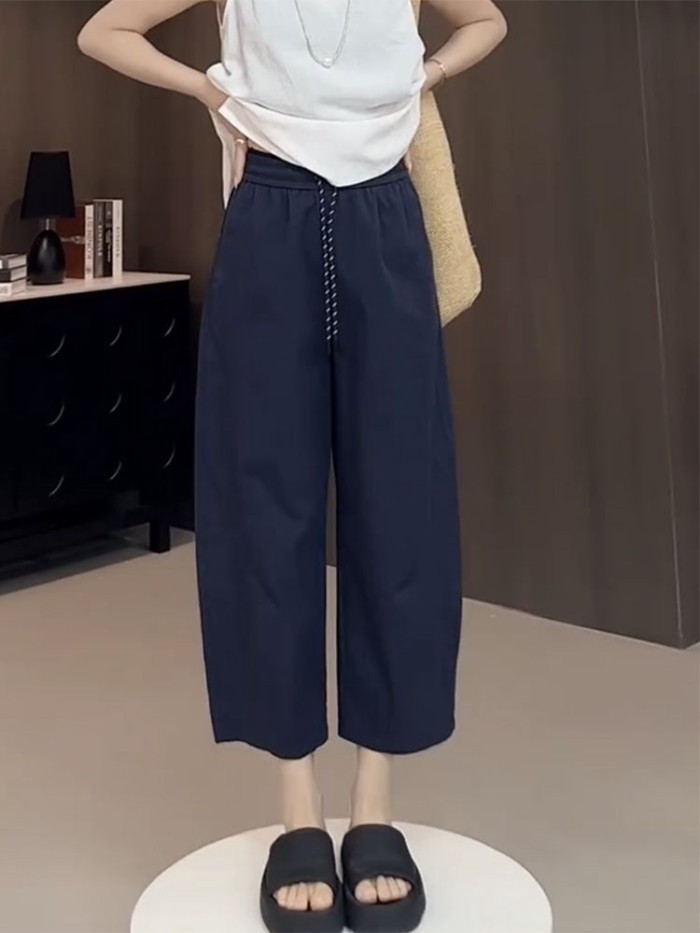 chiếc quần bố harem ôm sát da hình quả lê dành cho nữ mùa hè mỏng, rộng rãi và đa năng, size lớn