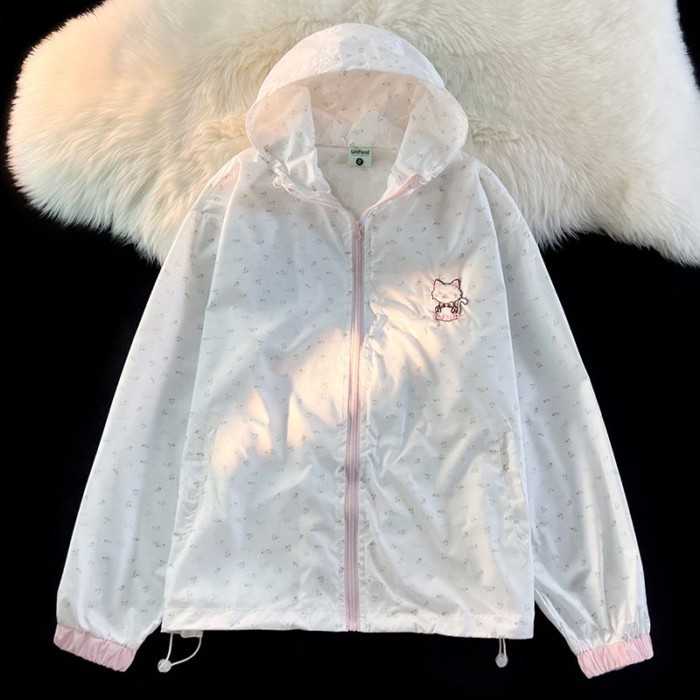 American Cute Floral Sun Protection Jacket For Women Summer Thin Cardigan Women's Hooded High