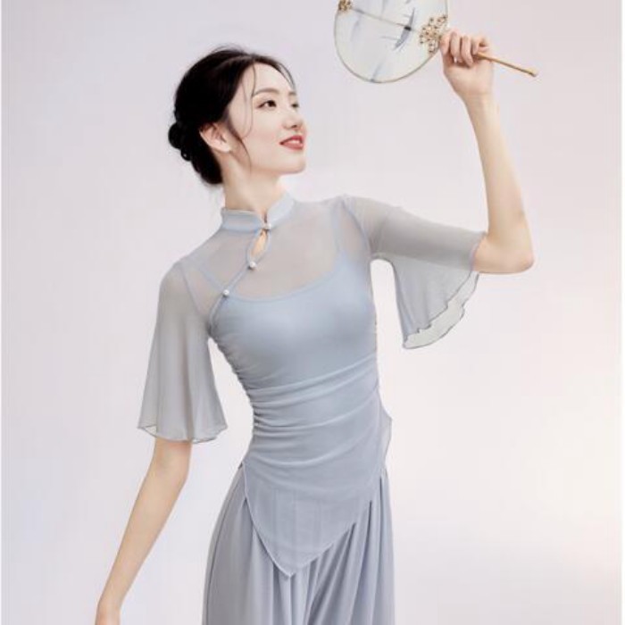 kiểu áo múa cổ điển mới, trang phục luyện tập bằng vải gạc thanh lịch và vần điệu, múa dân tộc,