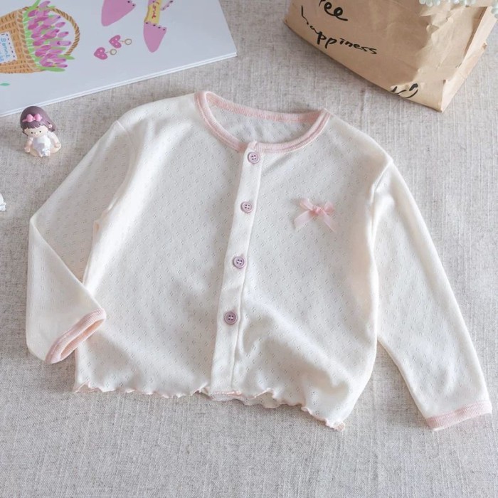Bé Gái Áo Khoác Chống Nắng Cho Trẻ Sơ Sinh Hàn Quốc Điều Hòa Không Khí Áo Sơ Mi Cardigan Thân