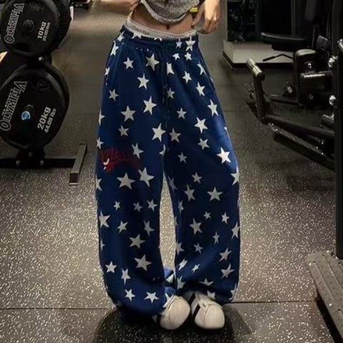 Retro American Style Lazy Star Printed Casual Pants For Women Summer New Loose Slimming High