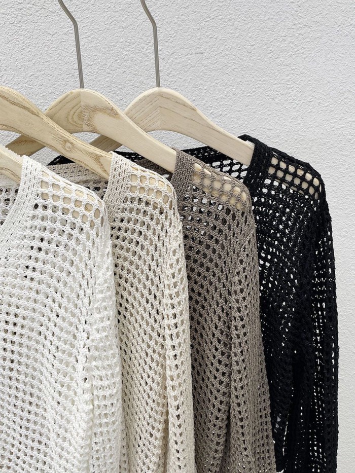 Áo len lưới rỗng áo cardigan dệt kim mỏng cho nữ mùa hè phong cách mới xếp lớp với váy treo c