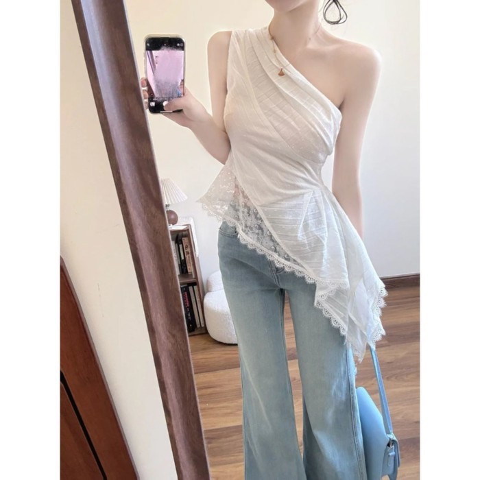 Quần jeans ống loe siêu nhỏ màu xanh nhạt cạp vừa của Mỹ dành cho nữ, quần đi làm mùa hè