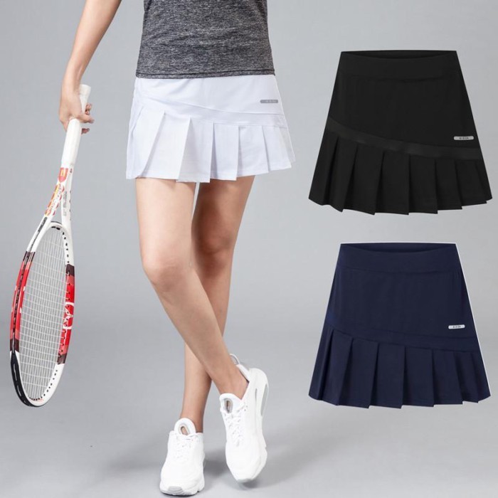 Váy ngắn thể thao nữ yoga chạy bộ quần cầu lông váy váy tennis nửa váy xếp li màu trắng