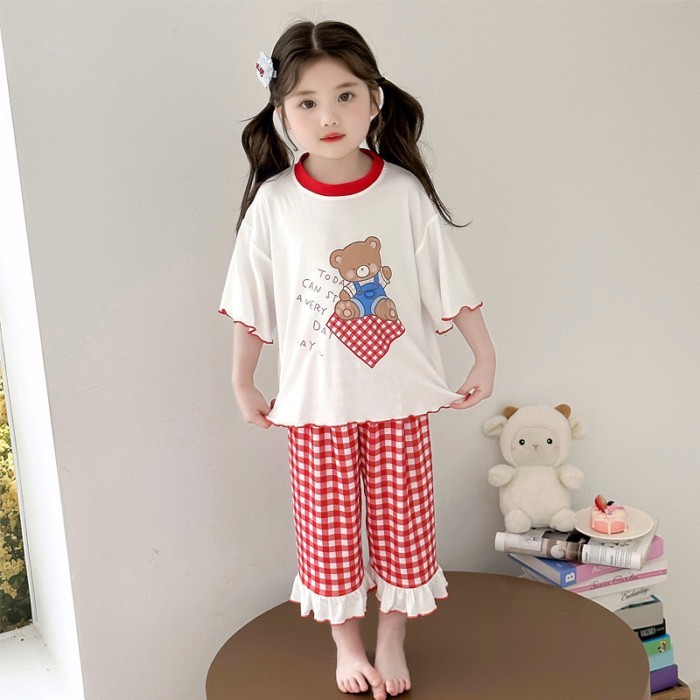 Bộ đồ ngủ bé gái mới, kiểu dây băng dễ thương, bộ đồ ở nhà mỏng phòng điều hòa hai mảnh
