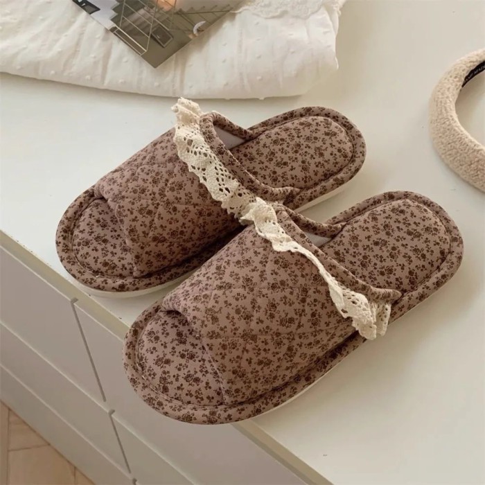 Dép lanh ren hoa, vật dụng không thể thiếu trong nhà, cây lau nhà bốn mùa, thấm mồ hôi, đế mề