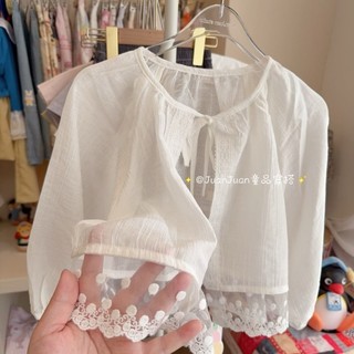 Thoáng mát Tencel Ren Chống Nắng Áo Khoác Bé Gái Mùa Hè Đa Năng Ren Mỏng Chống Nắng Quần Áo Áo có T