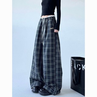 Quần ống rộng kẻ sọc retro kiểu Mỹ dành cho nữ, lưng cao, dáng rộng, giản dị, chân thẳng, dài sà