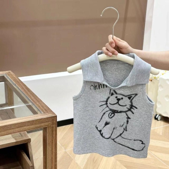 Girls' Vest Sleeveless T-shirt New Summer Children's Versatile Printed Thin Korean Style Top