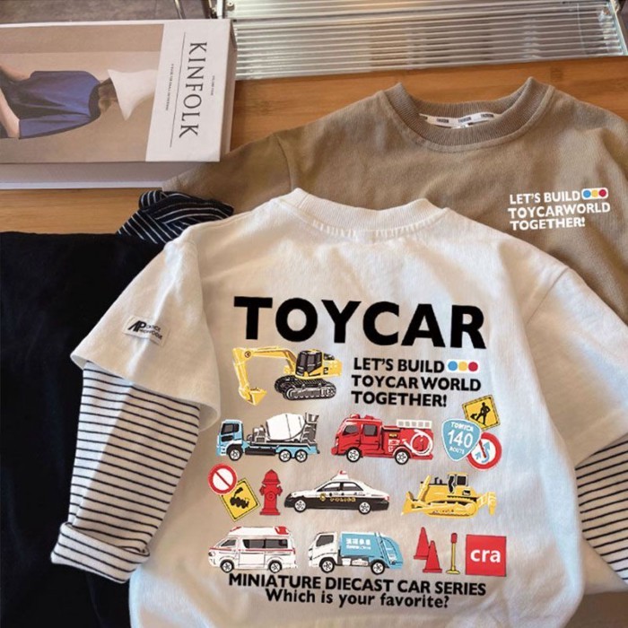 Áo Thun Giả Hai Lớp Bé Trai Hàn Quốc Tay Dài Cotton Mới Áo Thời Trang Thư Giãn