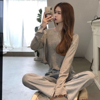 Áo thun ngắn ins siêu hot dành cho nữ mùa xuân thu đông, áo sơ mi dài tay cạp cao, áo rộng hở rốn