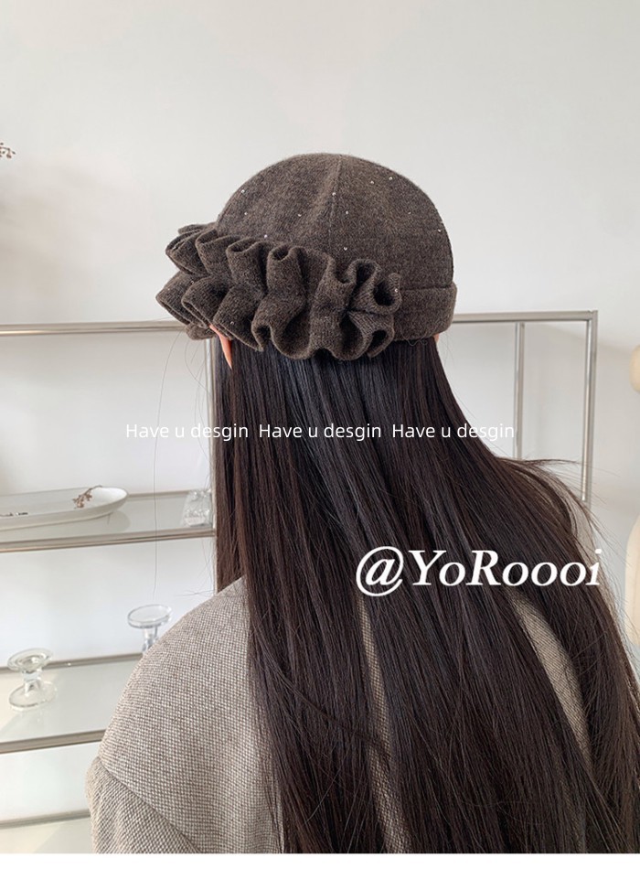 Mũ nữ thời trang mới với thiết kế ren hình bát giác xếp ly, phù hợp thu đông, giữ ấm tốt