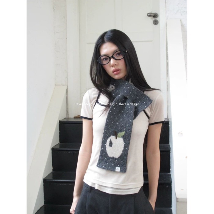 Dễ Thương Nhỏ Apple - Khăn Chống Gió with Họa Tiết Trái Táo, Phong Cách Văn Học Ấm Áp
