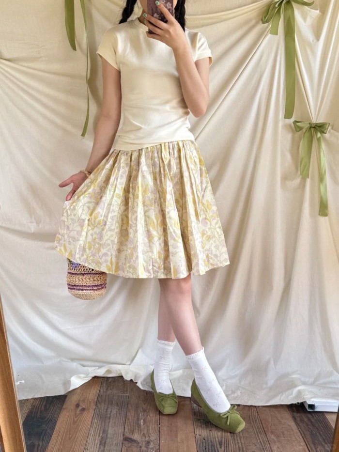 Retro Tianhuahua Cổ Nguyên Chất Desire Cotton Hoa Nửa Chiều Dài Phồng Dù Váy Váy Chữ A Dành C