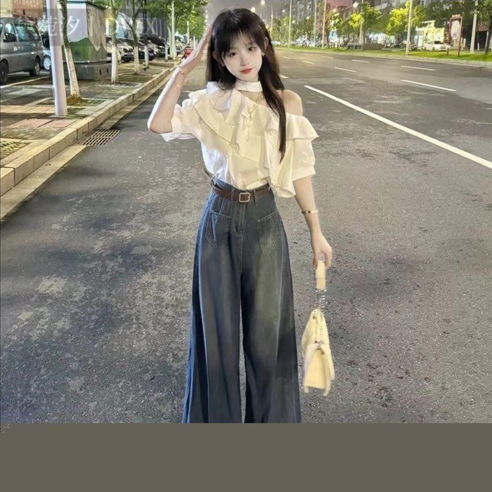 Áo sơ mi trễ vai trễ vai cao cấp dành cho nữ với áo dáng rộng phong cách Pháp