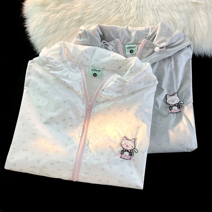 American Cute Floral Sun Protection Jacket For Women Summer Thin Cardigan Women's Hooded High