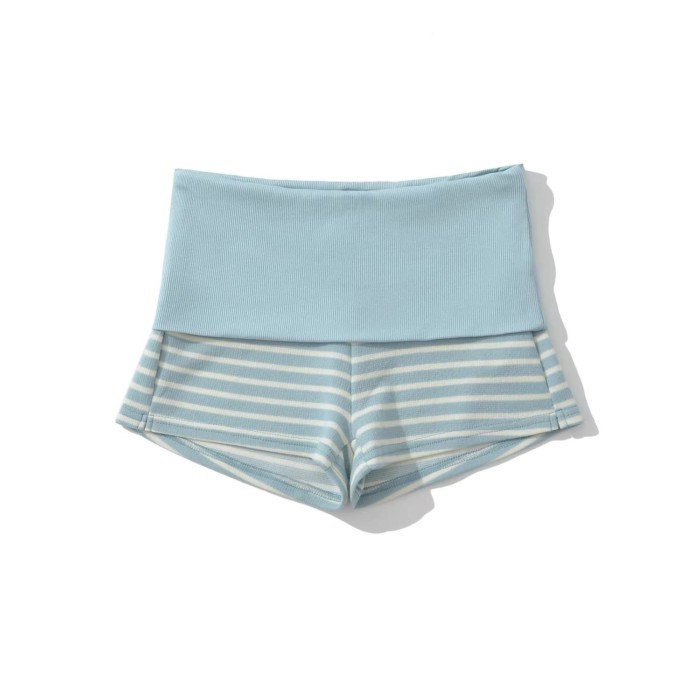 European And American Hot Girls Contrast Color Summer New Design Retro Waist Striped Shorts E