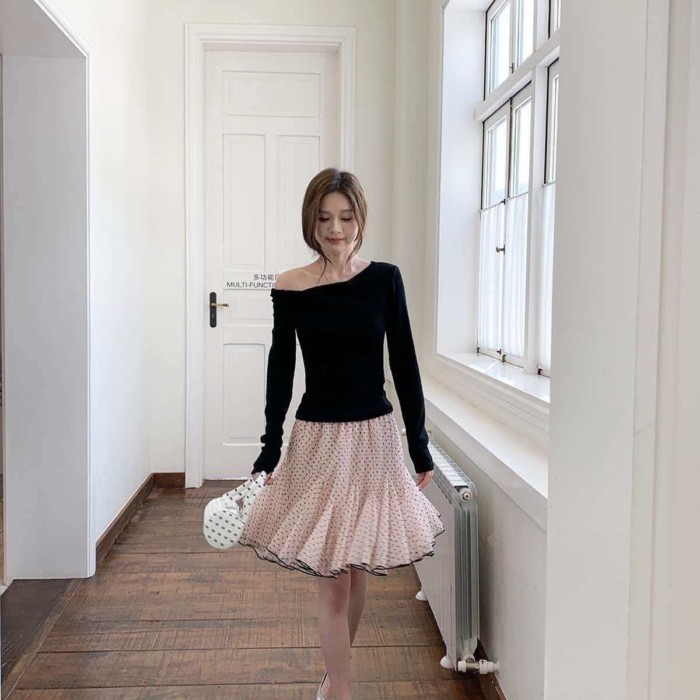 Retro Korean Style New Korean Style Small Mesh Gauze Polka Dot Hot Style Skirt Short Skirt